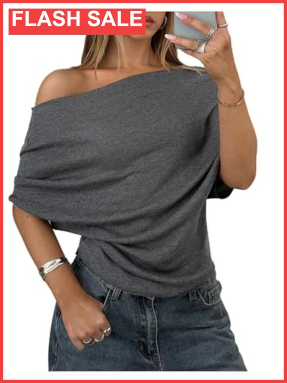 Off Shoulder Short Sleeve Knit Sweater Pullover
